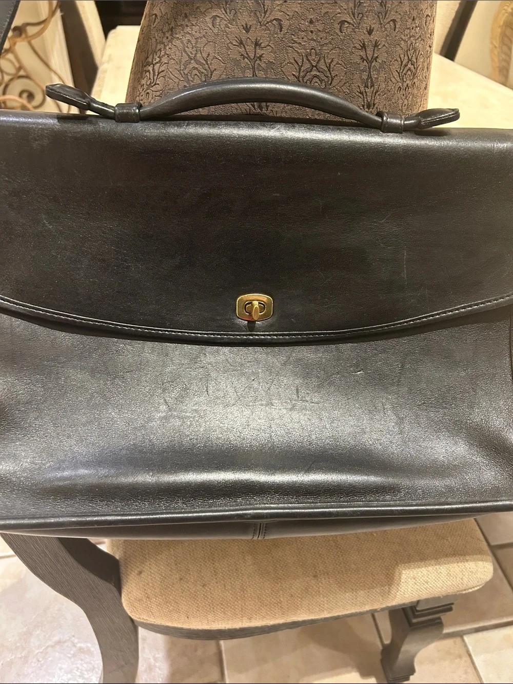 Coach Black Leather Laptop Messenger Bag with Gold Hardware